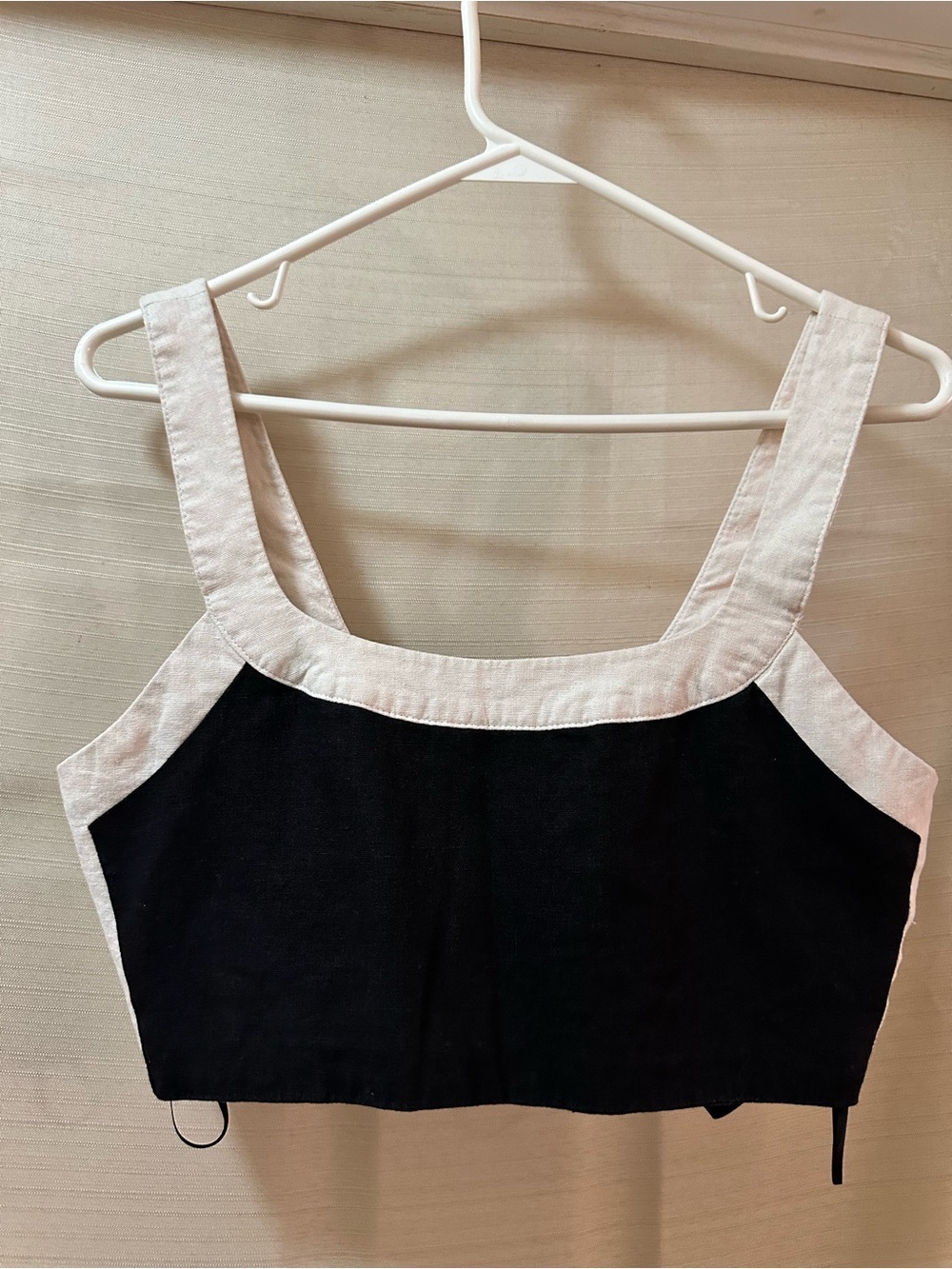7 For All Mankind Linen Blend Crop Top Black Ivory Square Neck Medium